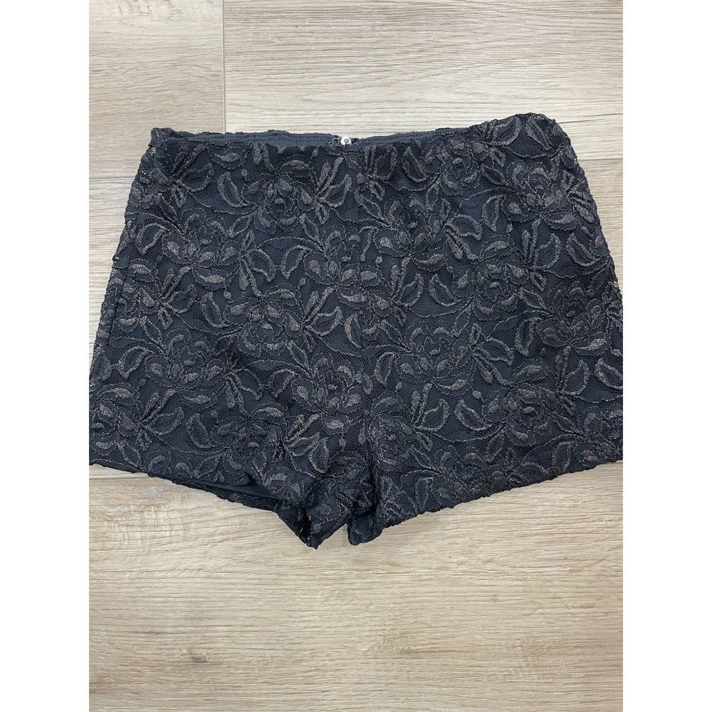 Forever 21 Black Lace Metallic Shimmer Shorts Zip Back Lined Party Holiday Sz S